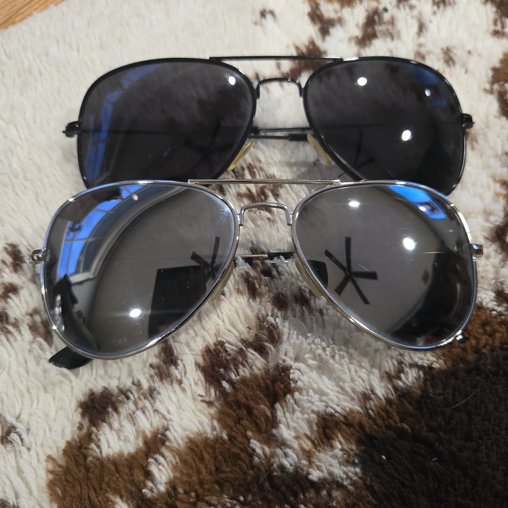 LOT OF TWO! Amazon Black and Silver Aviator Sunglasses